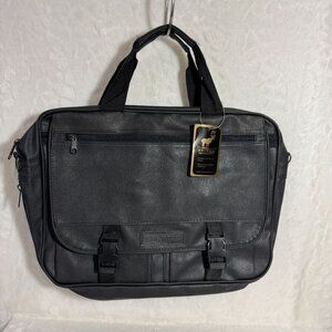 Renwick Soft Black Leather Briefcase Laptop Messenger Bag Storage